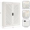 imageKate and Laurel Mezzeta Decorative Modern OneDoor Floating Bathroom Cabinet 15 x 7 x 28 White Decorative Over Toilet Storage Cabinet Made from Solid Mango Wood with Slatted Chevron DesignWhite