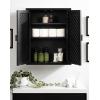 imageKate and Laurel Mezzeta Decorative Modern OneDoor Floating Bathroom Cabinet 15 x 7 x 28 White Decorative Over Toilet Storage Cabinet Made from Solid Mango Wood with Slatted Chevron DesignBlack