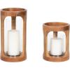 imageKate and Laurel Dahl Modern TwoPiece Candle Holder Set 7 x 12 and 7 x 9 Natural Wood Transitional Mango Wood Hurricane Candle Holders with Glass Cylinders for Living Room Decor