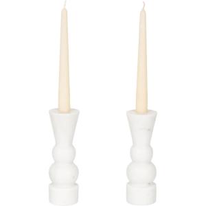 imageKate and Laurel Maleea Modern Glam TwoPiece Marble Taper Candle Holder Set Set of 2 White Transitional Authentic Marble Candlestick Holders for Dining Table or Fireplace Mantel Display