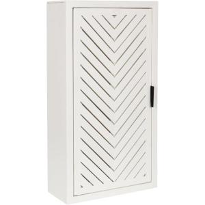 imageKate and Laurel Mezzeta Decorative Modern OneDoor Floating Bathroom Cabinet 15 x 7 x 28 White Decorative Over Toilet Storage Cabinet Made from Solid Mango Wood with Slatted Chevron DesignWhite