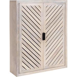 imageKate and Laurel Mezzeta Decorative Modern OneDoor Floating Bathroom Cabinet 15 x 7 x 28 White Decorative Over Toilet Storage Cabinet Made from Solid Mango Wood with Slatted Chevron DesignWhitewash