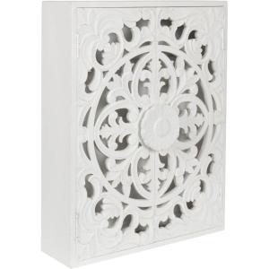 imageKate and Laurel Saanvi Traditional Carved Wood Floating Bathroom Wall Cabinet 22 x 7 x 28 White Dimensional Over the Toilet Storage Cabinet for Use as Bathroom Storage or Entryway Decor and Display