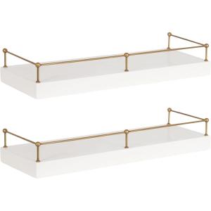 imageKate and Laurel Havina Modern Natural Floating Shelves with Rail Set of 2 24 x 8 Black and Gold Functional Nursery Book Shelves or Bathroom Shelf Decor for Over Toilet Storage and DisplayWhite