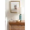 imageKate and Laurel Rogala Modern Glass Bedside Table Lamp 8 x 8 x 18 Blue and Antique Brass Decorative Sculpted Bubble Tabletop Desk Lamp with Linen Shade for Living Room DecorBlueGold