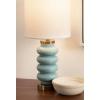 imageKate and Laurel Rogala Modern Glass Bedside Table Lamp 8 x 8 x 18 Blue and Antique Brass Decorative Sculpted Bubble Tabletop Desk Lamp with Linen Shade for Living Room DecorBlueGold