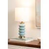 imageKate and Laurel Rogala Modern Glass Bedside Table Lamp 8 x 8 x 18 Blue and Antique Brass Decorative Sculpted Bubble Tabletop Desk Lamp with Linen Shade for Living Room DecorBlueGold