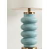 imageKate and Laurel Rogala Modern Glass Bedside Table Lamp 8 x 8 x 18 Blue and Antique Brass Decorative Sculpted Bubble Tabletop Desk Lamp with Linen Shade for Living Room DecorBlueGold