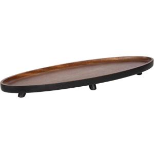 imageKate and Laurel Tomaz Modern Decorative Mango Wood Oval Footed Tray 23 x 7 Light Natural Transitional FoodSafe Wooden Coffee Table Tray with Elevated Design and Unique Oval ShapeBlackWalnut Brown