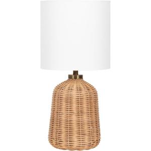 imageKate and Laurel Wylla Modern Rattan Bedside Table Lamp 8 x 8 x 18 Natural Rattan Decorative Woven Tabletop Desk Lamp with Linen Shade for Living Room DecorNatural