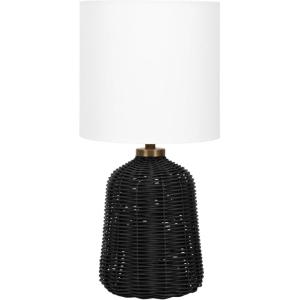 imageKate and Laurel Wylla Modern Rattan Bedside Table Lamp 8 x 8 x 18 Natural Rattan Decorative Woven Tabletop Desk Lamp with Linen Shade for Living Room DecorBlack