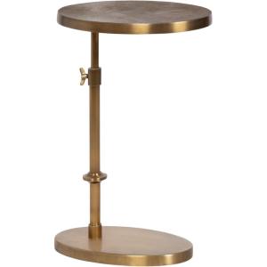 imageKate and Laurel Engles Traditional AdjustableHeight Oval CTable 15 x 10 x 28 Antique Brass Vintage Round Indoor Metal CShaped End Table with Embossed Pattern for Use as Overbed Table