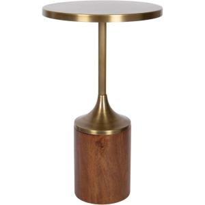 imageKate and Laurel Whelan Modern Metal Round Side Table 14 x 14 x 24 Antique Brass and Walnut Brown Transitional Sculptural Indoor Plant Stand for Living Room End Table or Bedroom NightstandWalnut BrownGold