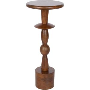 imageKate and Laurel Avenal Modern Round Mango Wood Drink Table 9 x 9 x 22 Walnut Brown MidCentury Mini Pedestal Table with TotemInspired Design for Indoor Plant Stand or Small Bedroom Nightstand