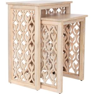 imageKate and Laurel Karni Modern Mango Wood Living Room Nesting Tables Set of 2 Whitewash Decorative Coastal Solid Wood End Tables for Use as Bedroom Nightstands or Entryway Decor Accents