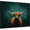 imageKate and Laurel Framed Canvas Wall Art Print Highland Cow on Tonal Teal Green Abstract by The Creative Bunch Studio 24 x 18 Sylvie Beaded Black Frame Rustic Farmhouse Abstract Art for Wall DecorSylvie Beaded Black