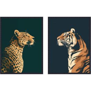 imageKate and Laurel Emerald Leopard Navy Tiger 2 Piece Framed Canvas Wall Art Set by The Creative Bunch Studio Sylvie Beaded Black Modern Contemporary Animal Art for Wall Decor