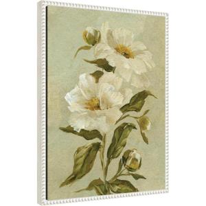 imageKate and Laurel Framed Canvas Wall Art Print AQ Floral No 9 by Annie Quigley 18 x 24 Sylvie Beaded White Frame Vintage Flower Art for Wall DecorSylvie Beaded White