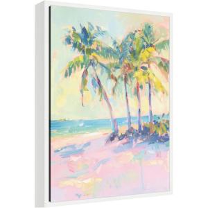 imageKate and Laurel Framed Canvas Wall Art Print Beach Palm Tress Oil Painting by Honey Island Studio 18 x 24 Sylvie White Frame Coastal Beach Art for Wall Decor
