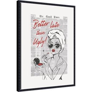 imageKate and Laurel Framed Canvas Wall Art Print Better Late Than Ugly Newspapers by Honey Island Studio 18 x 24 Sylvie Beaded Black Frame Vintage Entertainment Art for Wall Decor