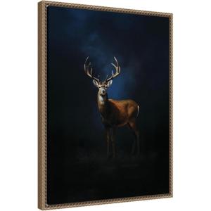 imageKate and Laurel Framed Canvas Wall Art Print Cobalt Night Sky Deer by The Creative Bunch Studio 18 x 24 Sylvie Beaded Black Frame Rustic Farmhouse Animal Art for Wall DecorSylvie Beaded Dark Gold