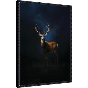 imageKate and Laurel Framed Canvas Wall Art Print Cobalt Night Sky Deer by The Creative Bunch Studio 18 x 24 Sylvie Beaded Black Frame Rustic Farmhouse Animal Art for Wall DecorSylvie Beaded Black
