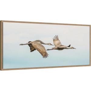 imageKate and Laurel Framed Canvas Wall Art Print Cranes Flying Panel by Emiko and Mark Franzen F2 Images 40 x 18 Sylvie Beaded Rustic Natural Frame Modern Contemporary Animal Art for Wall Decor