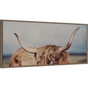 imageKate and Laurel Framed Canvas Wall Art Print Highland Cow IX Close Panel by Laura Evans 40 x 18 Sylvie Dark Gold Frame Rustic Farmhouse Animal Art for Wall DecorSylvie Walnut