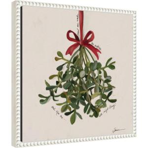 imageKate and Laurel Framed Canvas Wall Art Print Mistletoe by Mary Sparrow 16 x 16 Sylvie Beaded White Frame Traditional Holiday Art for Wall Decor