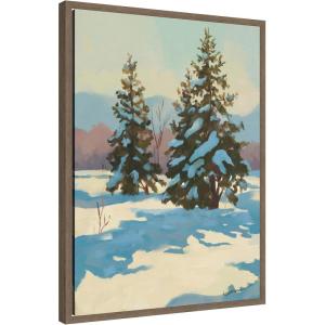 imageKate and Laurel Framed Canvas Wall Art Print Morning Snow by Mary Sparrow 18 x 24 Sylvie Walnut Frame Rustic Farmhouse Landscape Art for Wall Decor
