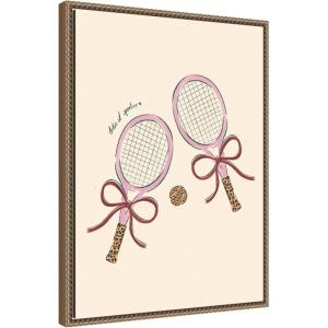 imageKate and Laurel Framed Canvas Wall Art Print Tennis Club by Aislinn Simmonds Duchess Plum 18 x 24 Sylvie Beaded Dark Gold Frame Vintage Sport Art for Wall Decor