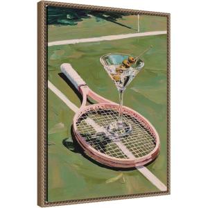 imageKate and Laurel Framed Canvas Wall Art Print Tennis Martini by Honey Island Studio 18 x 24 Sylvie Beaded Dark Gold Frame Modern Contemporary Sport Art for Wall Decor