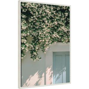 imageKate and Laurel Framed Canvas Wall Art Print Trad Street Jasmine by Alicia Bock 23 x 33 Sylvie Beaded White Frame Coastal Flower Art for Wall Decor