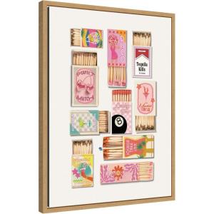 imageKate and Laurel Framed Canvas Wall Art Print Vintage Pink Matchboxes by Honey Island Studio 18 x 24 Sylvie Natural Frame Vintage Still Life Art for Wall DecorSylvie Natural