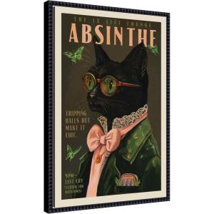 imageKate and Laurel Framed Canvas Wall Art Print WG Absinthe Kitty by The Whiskey Ginger 16 x 23 Sylvie Beaded Black Frame Whimsical Animal Art for Wall DecorSylvie Beaded Black