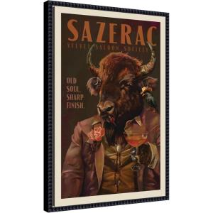 imageKate and Laurel Framed Canvas Wall Art Print WG Sazerac Bison Buffalo by The Whiskey Ginger 16 x 23 Sylvie Beaded Black Frame Vintage Animal Art for Wall DecorSylvie Beaded Black