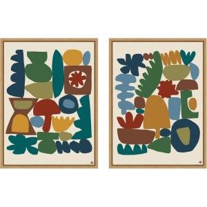 imageKate and Laurel Garden Song 2 Piece Framed Canvas Wall Art Set by Kelly Knaga Sylvie Natural Modern Contemporary Abstract Art for Wall Decor