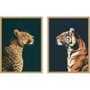 imageKate and Laurel Gold Emerald Leopard Navy Tiger 2 Piece Framed Canvas Wall Art Set by The Creative Bunch Studio Sylvie Bright Gold Modern Contemporary Animal Art for Wall Decor