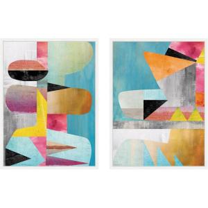 imageKate and Laurel NC Objet 1 ampamp 2 2 Piece Framed Canvas Wall Art Set by Nikki Chu Sylvie White Modern Contemporary Abstract Art for Wall Decor