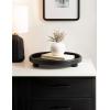 imageKate and Laurel Planche Decorative Footed Woven Rattan Round Tray with Solid Wood Frame 16 Inch Diameter Black Modern Circle Wood Serving Tray for Living Room or Entryway Decor
