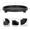 imageKate and Laurel Planche Decorative Footed Woven Rattan Round Tray with Solid Wood Frame 16 Inch Diameter Black Modern Circle Wood Serving Tray for Living Room or Entryway Decor