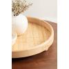 imageKate and Laurel Planche Decorative Footed Woven Rattan Round Tray with Solid Wood Frame 16 Inch Diameter Natural Modern Circle Wood Serving Tray for Living Room or Entryway Decor