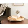 imageKate and Laurel Planche Decorative Footed Woven Rattan Round Tray with Solid Wood Frame 16 Inch Diameter Natural Modern Circle Wood Serving Tray for Living Room or Entryway Decor