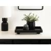imageKate and Laurel Planche Decorative Footed Woven Rattan Tray with Solid Wood Frame 17 x 12 Black Modern Wood Rectangle Serving Tray for Living Room or Entryway Decor