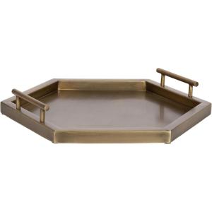 imageKate and Laurel Halsey Decorative Metal Narrow Rectangle Tray with Useful Handles 24 x 10 Bronze Geometric Vintage Serving Tray with Handles for Entryway or Living Room DecorGold