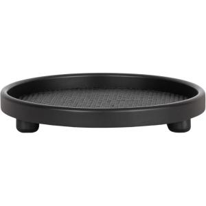 imageKate and Laurel Planche Decorative Footed Woven Rattan Round Tray with Solid Wood Frame 16 Inch Diameter Black Modern Circle Wood Serving Tray for Living Room or Entryway Decor