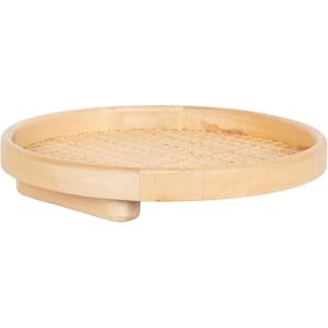 imageKate and Laurel Planche Decorative Footed Woven Rattan Round Tray with Solid Wood Frame 16 Inch Diameter Natural Modern Circle Wood Serving Tray for Living Room or Entryway Decor