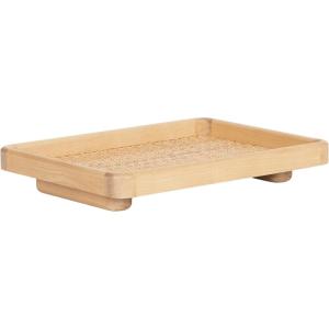 imageKate and Laurel Planche Decorative Footed Woven Rattan Tray with Solid Wood Frame 17 x 12 Natural Modern Wood Rectangle Serving Tray for Living Room or Entryway Decor