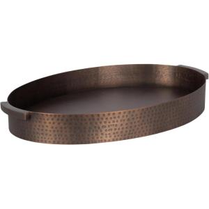 imageKate and Laurel Samana Modern Oval Metal Tray 16 x 10 Bronze Polished Decorative Serving Tray with Hammered Surface for Use as Ottoman Tray or Entryway DecorBronze