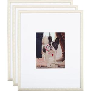 image:imageKate and Laurel Adlynn Coastal Rectangle Beaded Picture Frame Set of 3 16 x 20 matted to 8 x 10 White Modern ThreePiece Photo Frame Set for Gallery Wall Decor in Living Room Wall Display